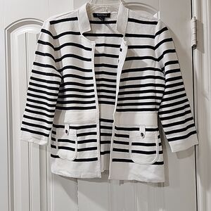 White House Black Market Black and White Striped Blazer